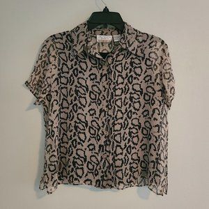 Vintage NYC Design Co 100% Silk Snake Print Short Sleeve Button Down Blouse Top